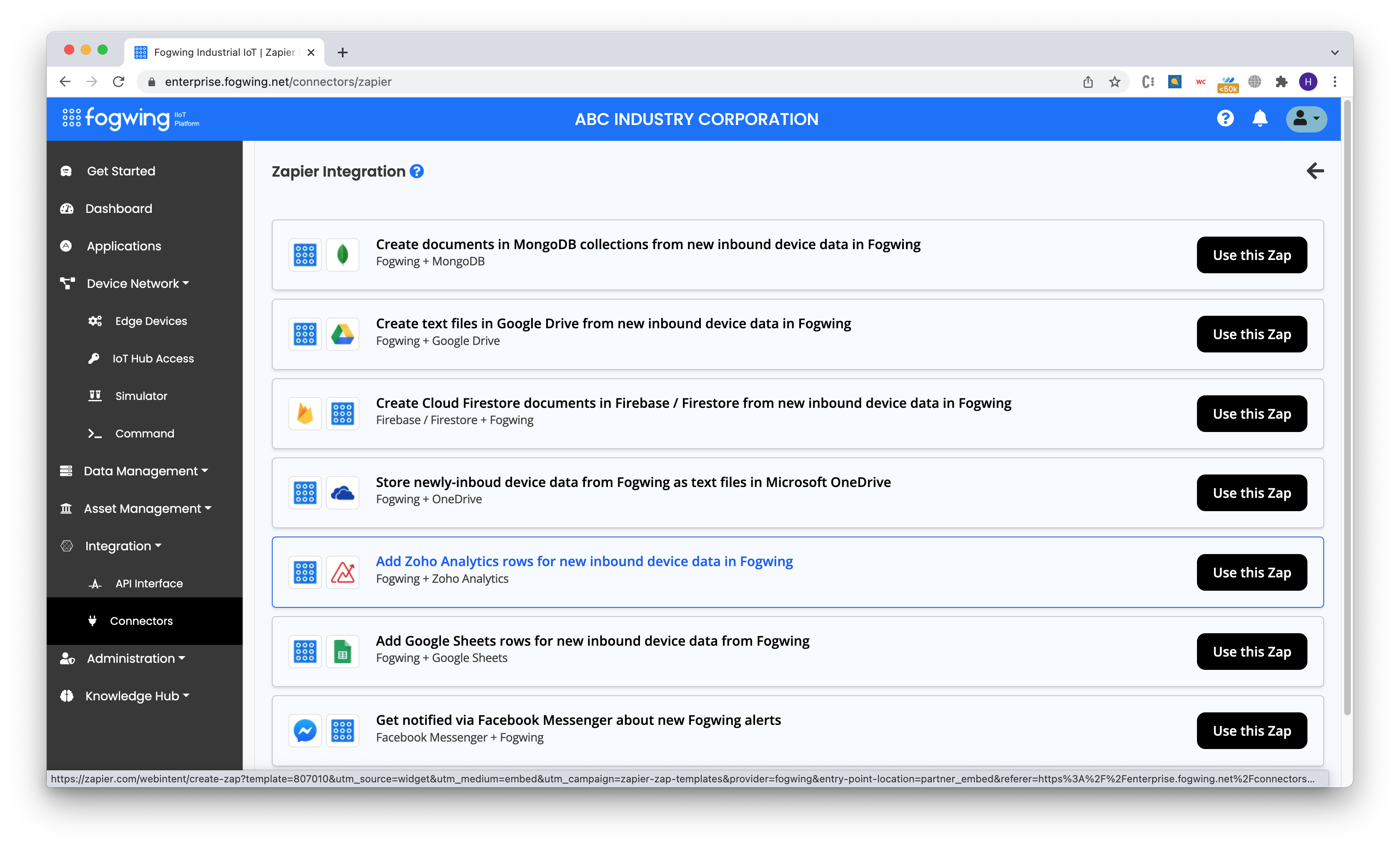 Fogwing Zapier Integration Templates