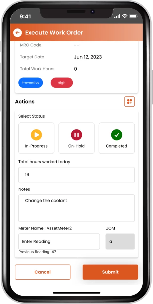 Fogwing Asset+ Mobile CMMS Execute Workorder